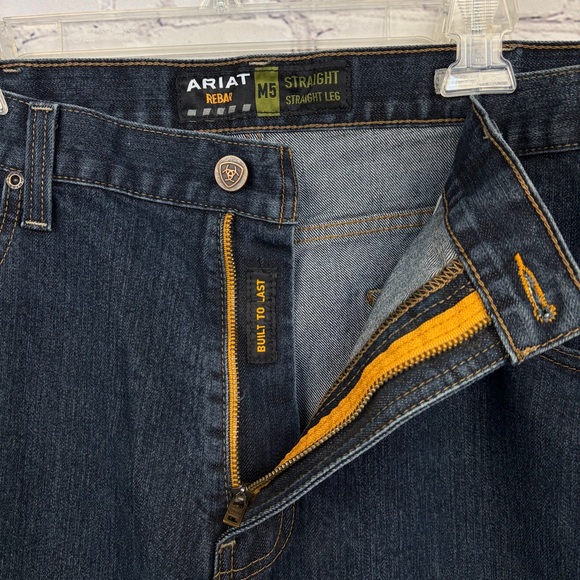Ariat Rebar M5 Straight Leg Jeans Raw Hem Med/Dark Blue Sz 40x32 - Picture 8 of 16